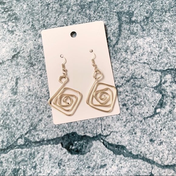 Silver Geometric Dangly Earrings with Sheer White Jewelry Bag - Picture 7 of 8